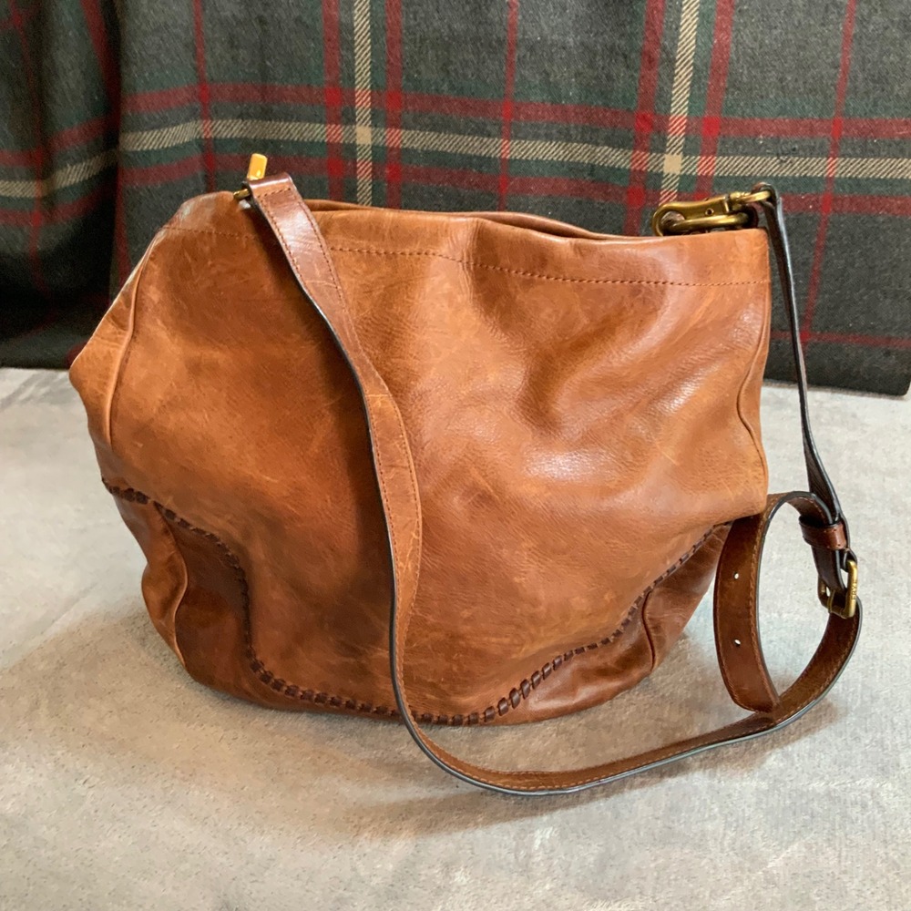 Frye Melissa Whipstitch Leather Hobo Bag Cognac Brown Magnetic Snap Shoulder Bag - Picture 4 of 10
